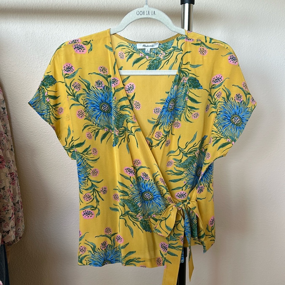 Madewell Yellow Floral Wrap Top